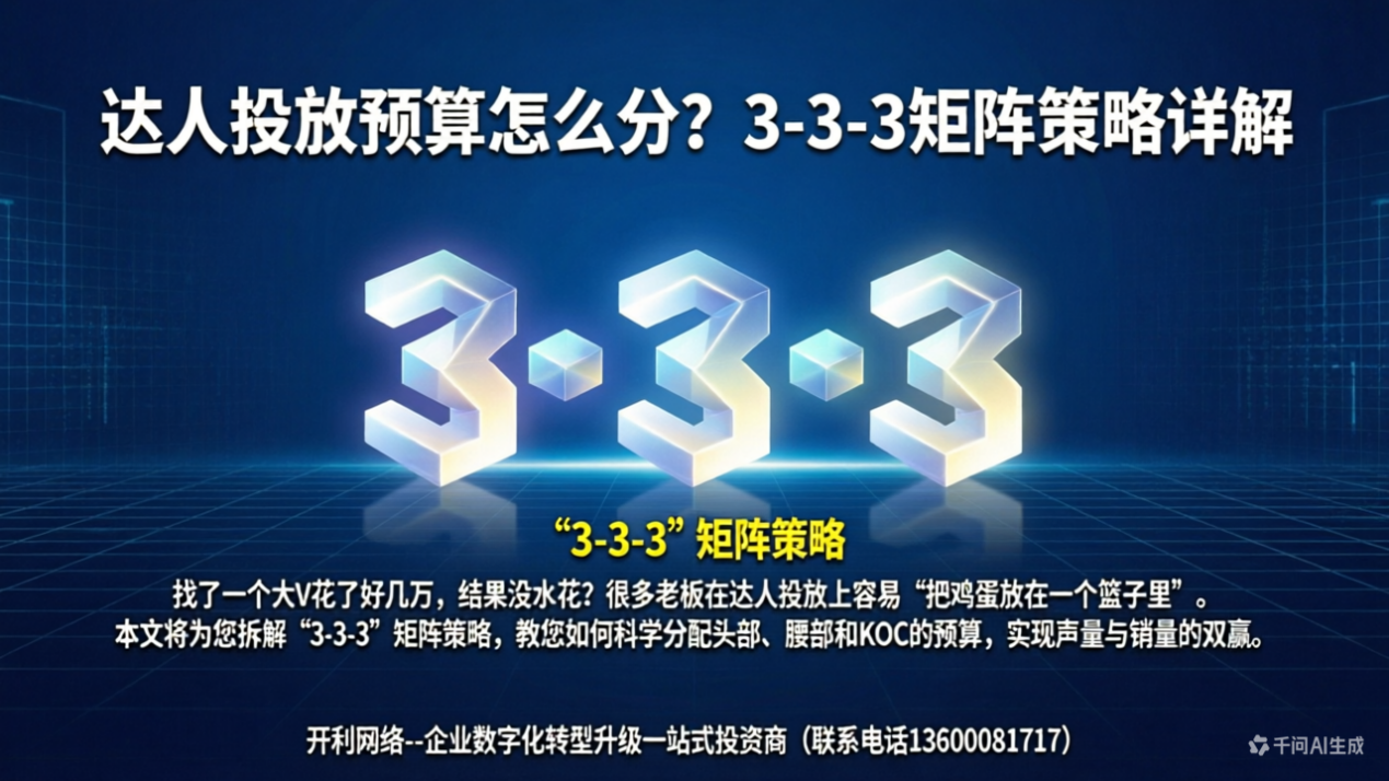 达人投放预算怎么分？3-3-3矩阵策略详解